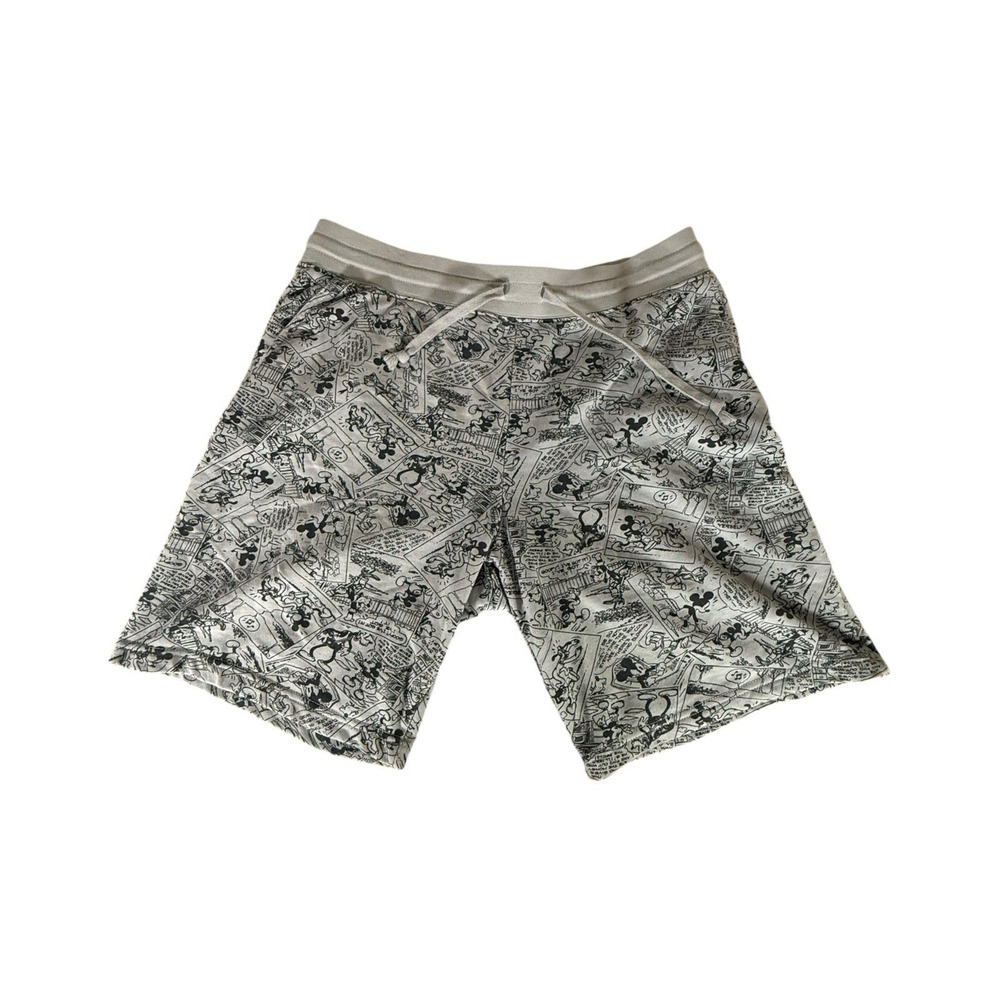 Disney Shorts Adult Large Grey Mickey Text All Over Print Drawstring Relax Mens‎
